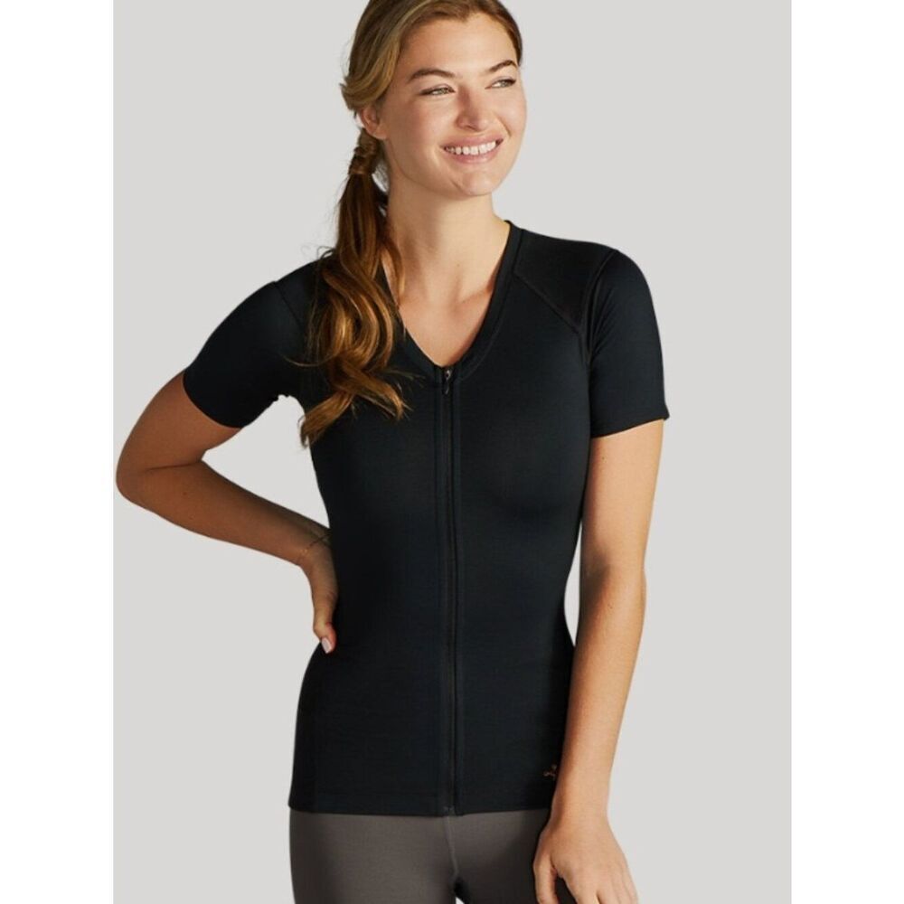 Like New! Tommie Cooper Full Back Support Shirt Black Short Sleeve Front Zip XL